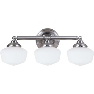 Academy 3 light Brushed Nickel Vanity Fixture With Satin White Schoolhouse Glass