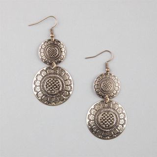 2 Tiered Round Stamp Earrings Gold One Size For Women 234734621