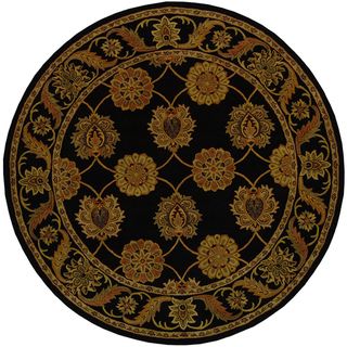Handmade Heritage Mahal Black Wool Rug (6 Round) (BlackPattern OrientalMeasures 0.625 inch thickTip We recommend the use of a non skid pad to keep the rug in place on smooth surfaces.All rug sizes are approximate. Due to the difference of monitor colors