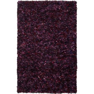 Hand woven Thetford Purple Wool Recycled Fiber Shag (8 X 11)