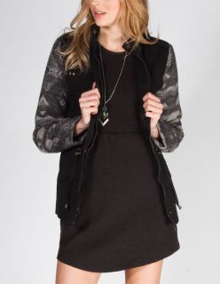 Ethnic Print Sleeve Womens Anorak Jacket Black In Sizes X Large, Smal