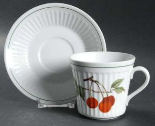 Royal Worcester Shelton Orchard (Green Verge) Flat Cup & Saucer Set, Fine China