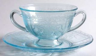Fostoria June Blue Bouillon Cup & Saucer Set   Stem #5098, Etch #279, Blue