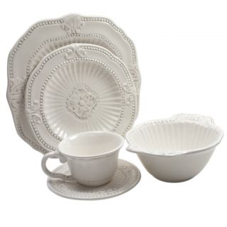 American Atelier 20 piece Baroque Dinnerware Set (EarthenwareCasual chinaMicrowave safe Oven safe Dishwasher safeSet IncludesFour (4) dinner plates measuring 11.5 inchesFour (4) salad plates measuring 8 inches Four (4) soup bowls measuring 5 inchesFour (4