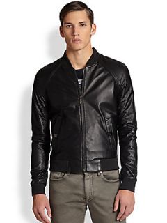 Versace Collection Perforated Leather Jacket   Black