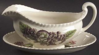 Johnson Brothers Old Flower Prints Gravy Boat & Underplate (Relish), Fine China