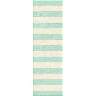 Handmade Modern Flat Weave Stripe Pattern Blue Area Rug (26 X 8)
