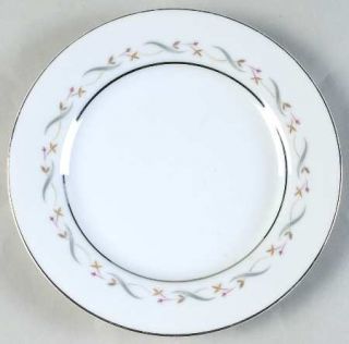 Jyoto Leona Salad Plate, Fine China Dinnerware   Pink Flowers,Tan Leaves,Gray Sc