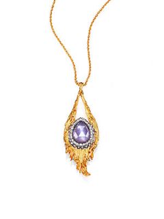 Alexis Bittar Multi Gemstone Feather Necklace   Gold