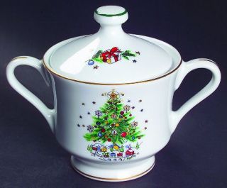 Salem Christmas Eve (Porcelain) Sugar Bowl & Lid, Fine China Dinnerware   Green&