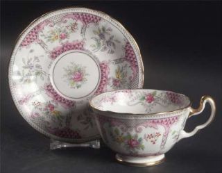 Adderley Lowestoft Pink Footed Cup & Saucer Set, Fine China Dinnerware   Pink Bo
