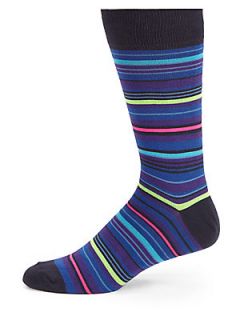  Collection Striped Cotton Blend Socks   Navy