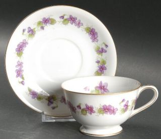 Wentworth Printemps Footed Cup & Saucer Set, Fine China Dinnerware   Purple Flow