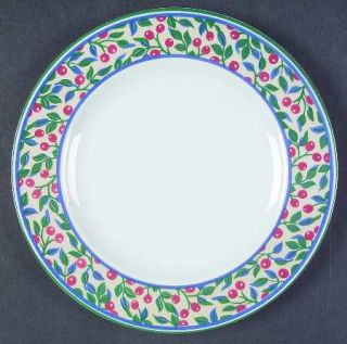 Tognana Tog36 Salad Plate, Fine China Dinnerware   Blue Lines, Red Flowers&Berri
