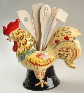 Provence Rooster Figurine Utensil Set, Fine China Dinnerware   April Cornell,Flo