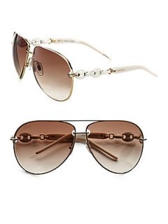 Gucci Modern Metal Aviator Sunglasses   White