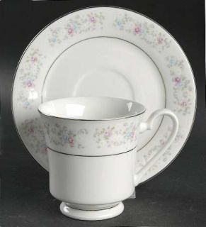 Dynasty China Rapture Footed Cup & Saucer Set, Fine China Dinnerware   Pink/Blue