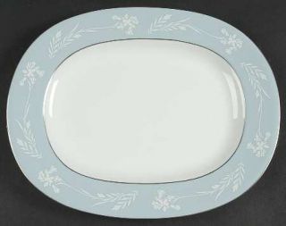 Minton Turquoise Cameo 10 Oval Serving Platter, Fine China Dinnerware   White F