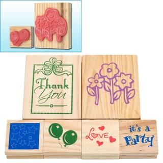 Wood Mounted 6 piece Rubber Stamp Set