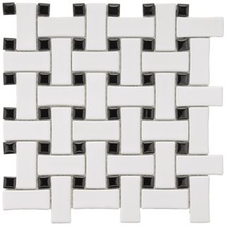 Somertile 9.75x9.75 in Basket Weave 1x2.5 in White/black Porcelain Mosaic Tile (pack Of 10)