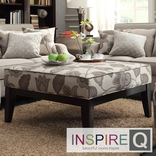 Inspire Q Kayla Floral Poppy Fabric Square Ottoman