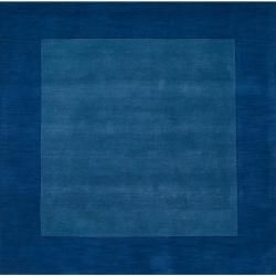 Hand crafted Blue Tone on tone Bordered Defaceal Wool Rug (99 Square)