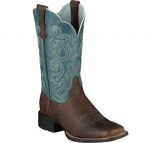 Womens Ariat Quickdraw   Brown Oiled Rowdy/Sapphire Blue Full Grain Leather Boo