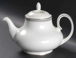 Royal Doulton Ravenswood Teapot & Lid, Fine China Dinnerware   Gray Border Desig