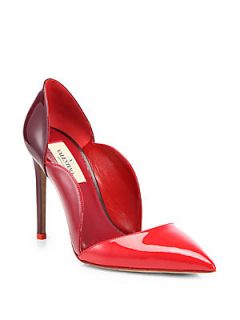 Valentino Scalloped Tricolor Patent Leather Pumps   Red