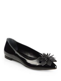 Fendi Jungle Flower Patent Leather Ballet Flats   Black