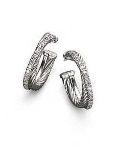 David Yurman Diamond, Sterling Silver & 14K White Gold Hoop Earrings/0.75   No