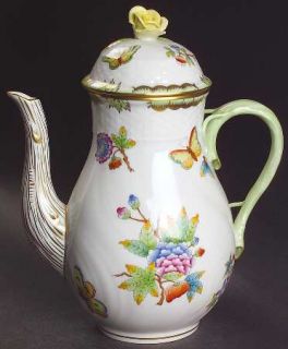 Herend Queen Victoria (Green Border) Small Coffee Pot & Lid, Fine China Dinnerwa
