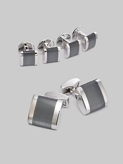 Tateossian Cuff Link & Shirt Stud Set/Glass Band   Grey