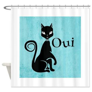  Black Kitty on Aqua Oui Yes Shower Curtain  Use code FREECART at Checkout