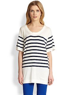 Burberry Brit Striped Knit Top   Navy