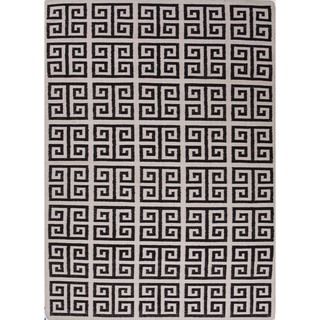 Handmade Flat Weave Geometric Black/ White Wool Rug (8 X 10)