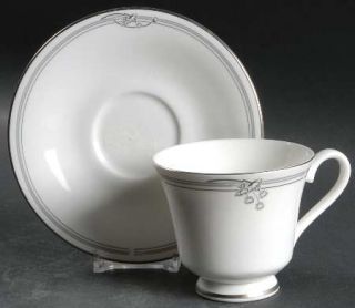 Royal Doulton Andante Footed Cup & Saucer Set, Fine China Dinnerware   Gray Line