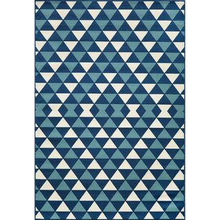 Indoor/ Outdoor Blue Kaleidoscope Rug (67 X 96)