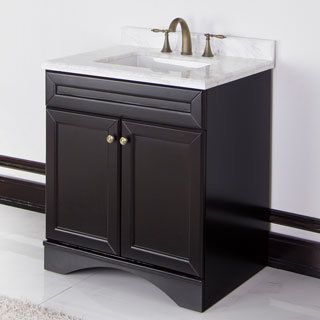 Espresso Cabinet/ Ivory Carrera Italian Marble Top 30 inch Bathroom Vanity By Sirio