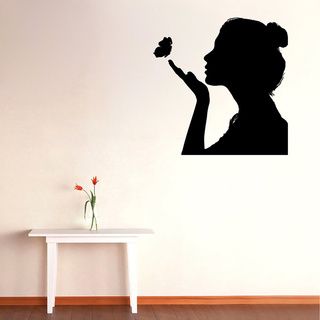 Girl With Flower Vinyl Wall Decal (Glossy blackEasy to applyDimensions 25 inches wide x 35 inches long )