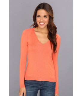 525 america V Neck Side Slit Womens Sweater (Orange)