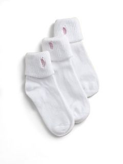 Ralph Lauren Toddlers & Girls Triple Roll Socks/3 Pack   White