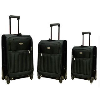 Hercules 3 piece Spinner Fast Track Iii Luggage Set (BlackMaterials Polyester, plasticTwo (2) outside pocketsInterior mesh pocketWeight 29 inch upright (8 pound), 25 inch upright (7 pound), 21 inch upright (6 pound)Top and side handlesStrap NoWheeledWh