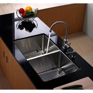 Kraus KHU10233KPF2210KSD30CH 33 inch Undermount Double Bowl Stainless Steel Kitchen Sink with Chrome Kitchen Faucet and Soap Dispenser