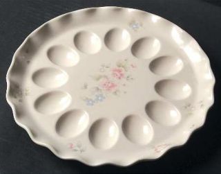 Pfaltzgraff Tea Rose Fluted Deviled Egg Plate, Fine China Dinnerware   Stoneware