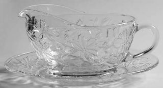 Princess House Crystal Fantasia Gravy Boat and Underplate   Clear,Pressed Dinner