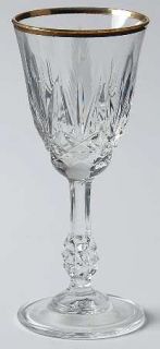 Royal Crystal Rock Mila Cordial Glass   Cut Fan Design On Bowl, Gold Trim