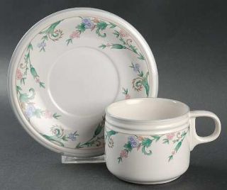 Christopher Stuart Enchanted Garden Flat Cup & Saucer Set, Fine China Dinnerware