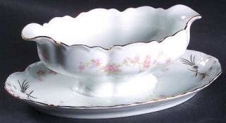 Thun Bordeaux Gravy Boat with Attached Underplate, Fine China Dinnerware   Pink