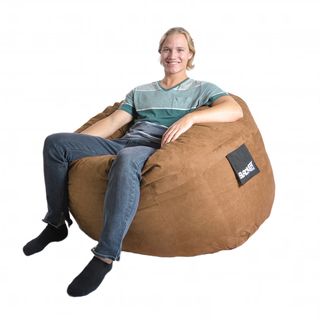Earth Brown 4 foot Microfiber And Foam Bean Bag (Earth BrownMaterials Durafoam foam blend, microfiber outer cover, cotton/poly inner linerStyle RoundWeight 45 poundsDimensions 48 inches x 48 inches x 30 inches Fill Durafoam blendClosure ZipperRemova